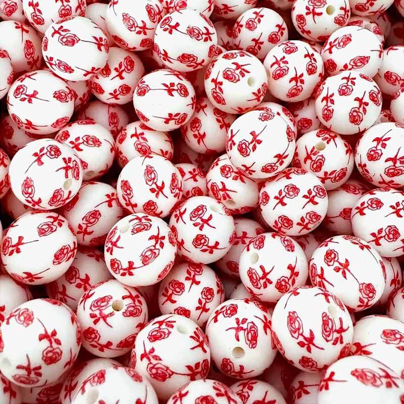 50pcs 15mm Flower Silicone Beads Printed Design