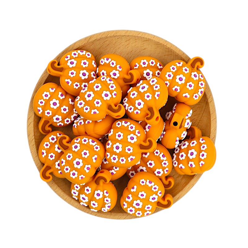 20Pcs Silicone 3D Focal Beads Halloween Flower Pumpkin Design 3