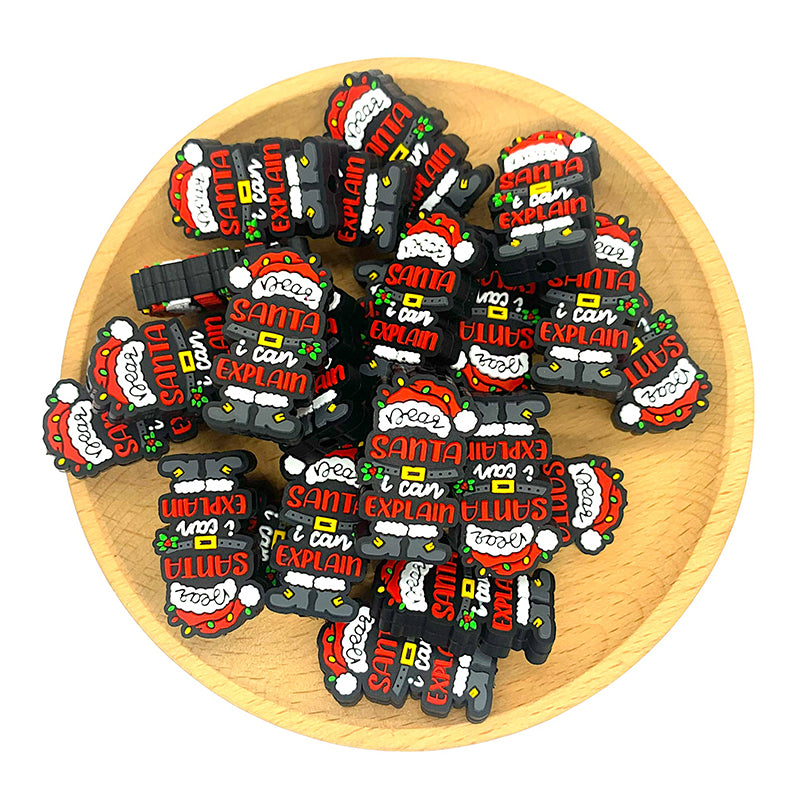 20pcs Silicone Focal Beads Christmas Santa I Can Explain Text Design 2