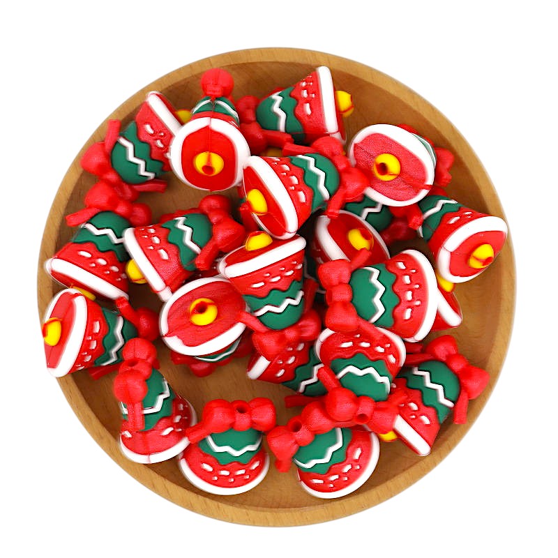20Pcs Silicone 3D Focal Beads Christmas Color-Shifting Bow Bell 3