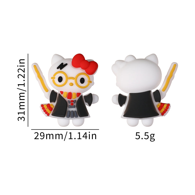 20Pcs Silicone 3D Focal Beads White Cat Wearing Glasses with Red Bow 7