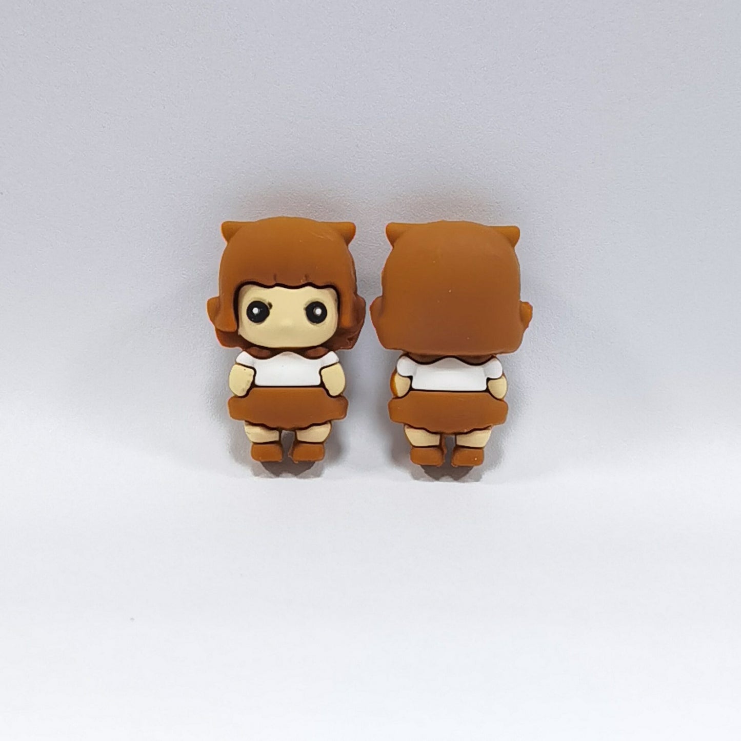 20Pcs Silicone 3D Focal Beads Cute Doll Brown Hair Front Facing