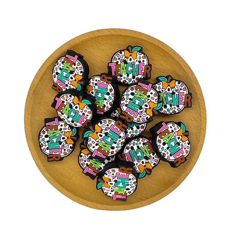 20Pcs Silicone Focal Beads Teacher Apple with Bow Accent 2