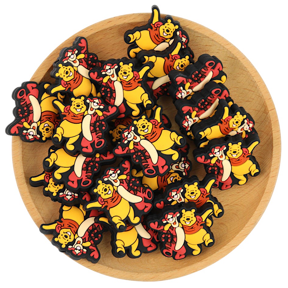 20Pcs Silicone Focal Beads Yellow Bear Round Tummy with Striped Tiger Standing Pose 3