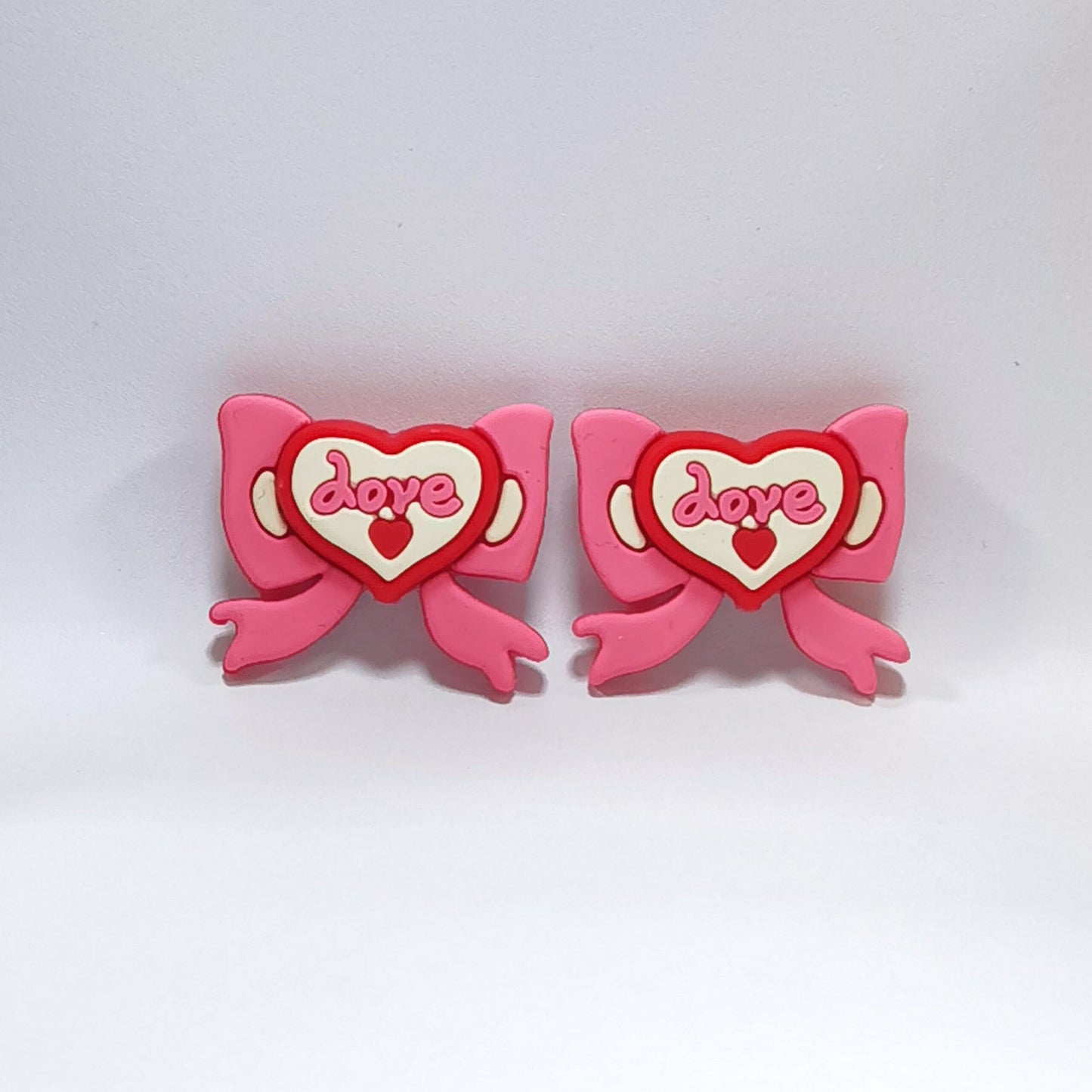 20Pcs Silicone 3D Focal Beads Valentine Love Pink Bow Heart Detail