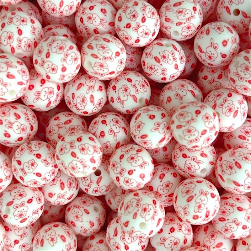 50pcs 15mm Love Rabbit Print Silicone Beads Printed Design