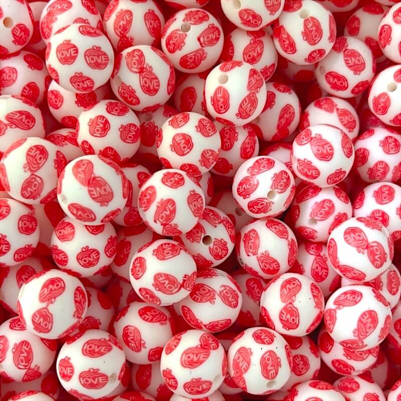 50pcs 15mm Heart Silicone Beads Apple Print