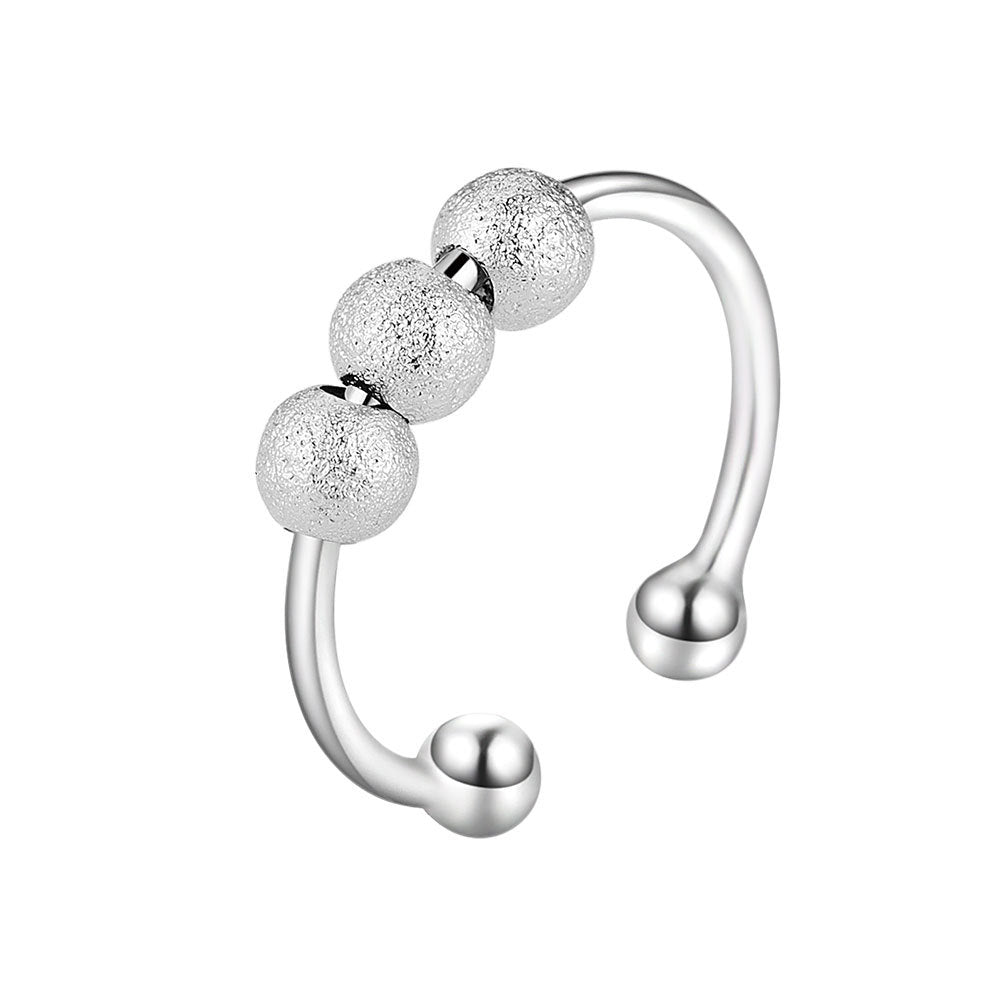 Adjustable 3-Beads Anxiety Fidget Ring Spinner for Women Size 6