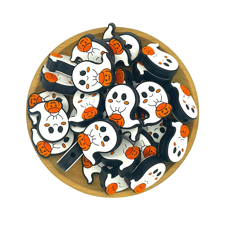 20pcs Silicone Focal Beads Halloween Ghost Holding Pumpkin 2