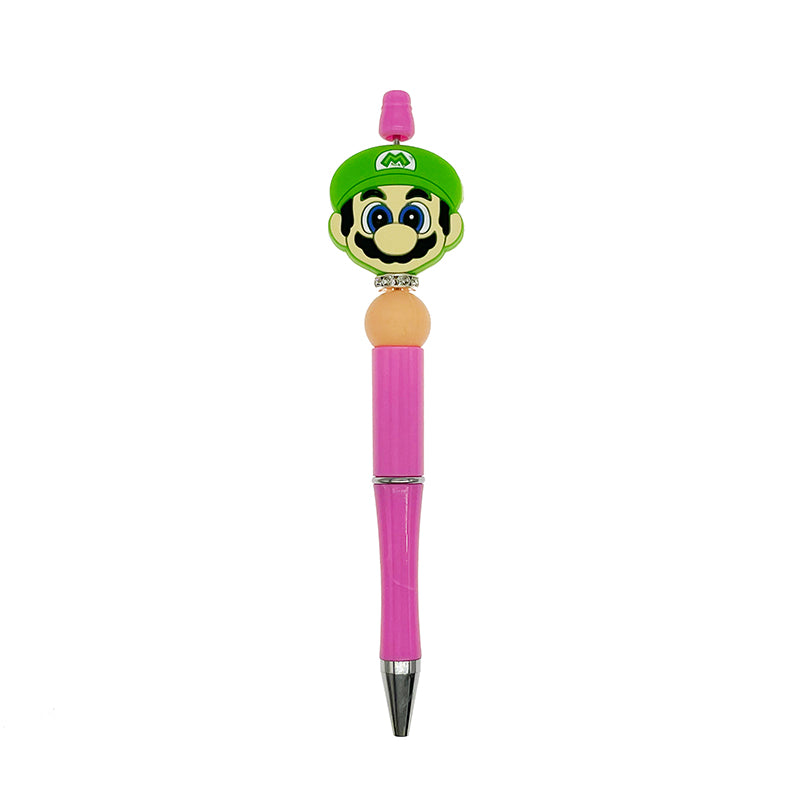 20pcs Silicone Focal Beads Green Cap Character Face Front Facing 3