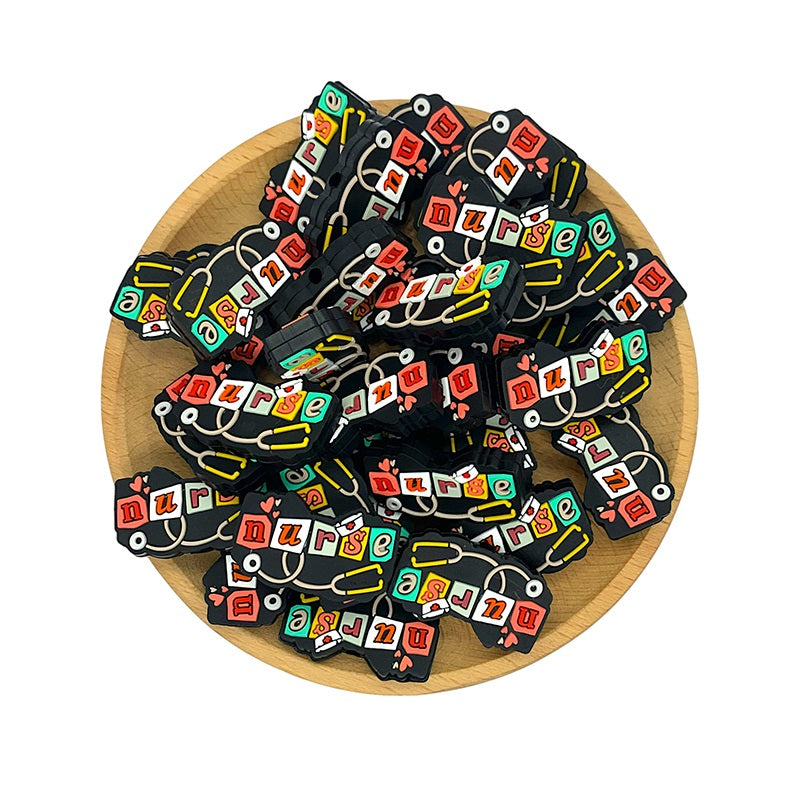 20pcs Silicone Focal Beads Nurse Letters with Stethoscope and Nurse Hat 2