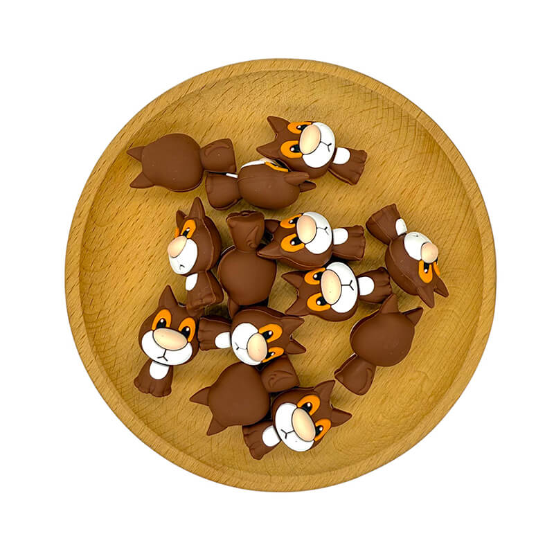20Pcs Silicone 3D Focal Beads Brown Puppy Front Facing 2