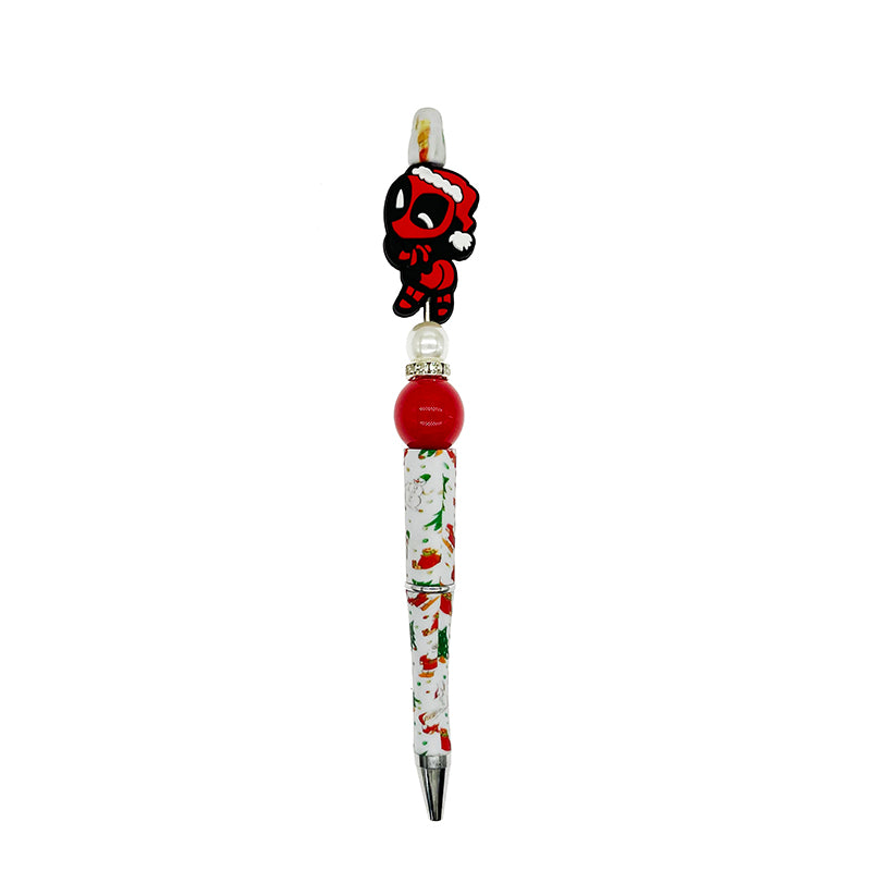 20pcs Silicone Focal Beads Red Masked Character Wearing Santa Hat 3
