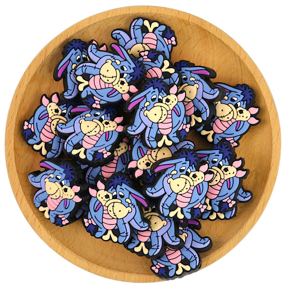 20Pcs Silicone Focal Beads Blue Donkey Character with Pink Piglet 3