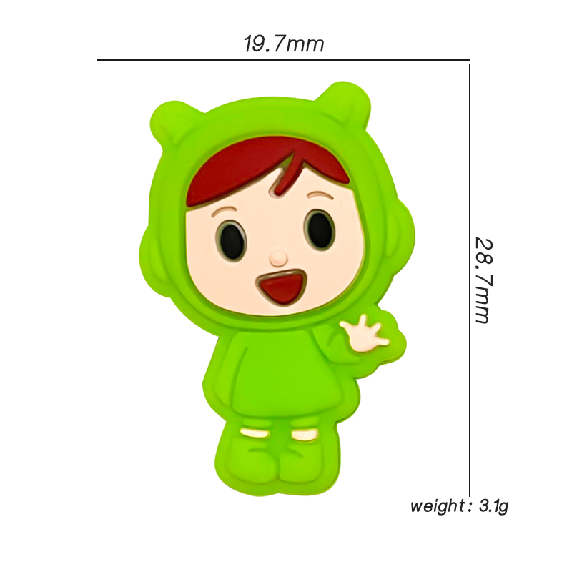 20Pcs Silicone Focal Beads Green Baby Character Waving Pose