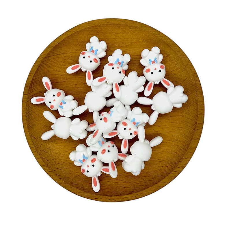 20Pcs Silicone 3D Focal Beads Cute Little Rabbit Baby Teethers Front Facing 2