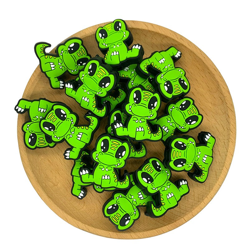 20pcs Silicone Focal Beads Cute Dinosaur Sitting Pose 2