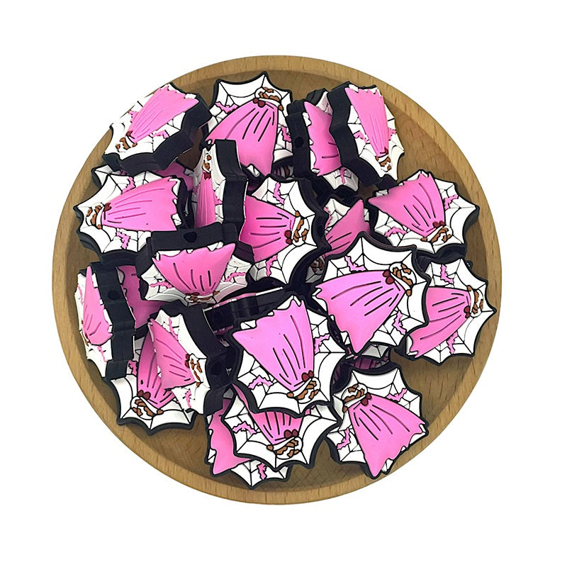 20pcs Silicone Focal Beads Ghost Spider Web Bat Halloween Design 2