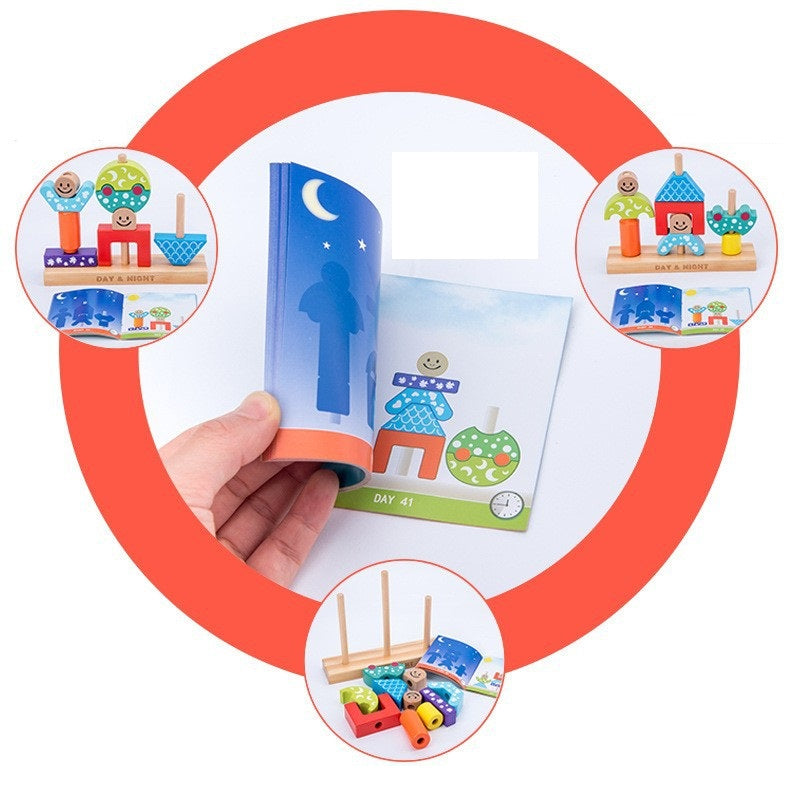 Wooden Building Blocks Day and Night Educational Toy 3