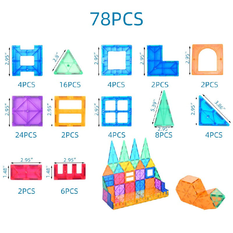 Plastic Magnetic Tiles Building Blocks Educational Toy 78pcs 2