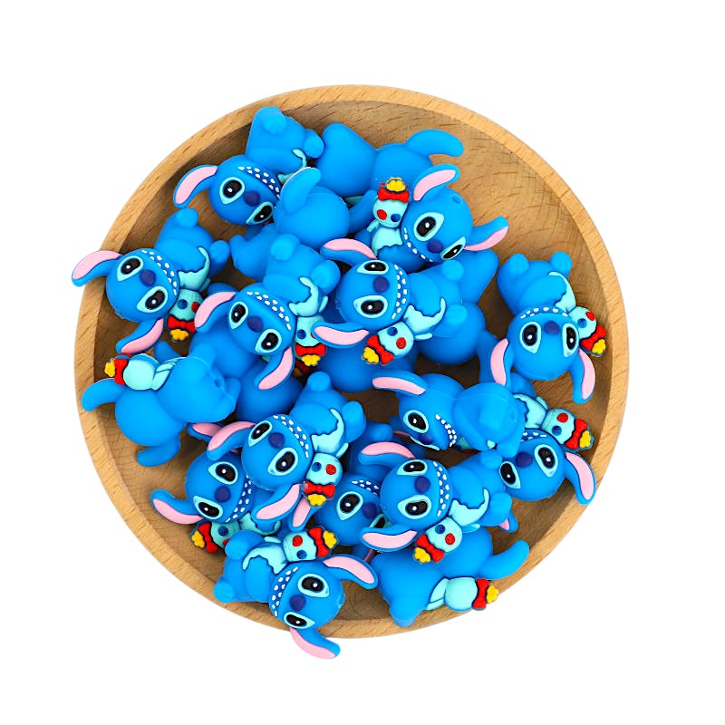 20pcs Silicone 3D Focal Beads Blue Alien Character Large Ears Holding Ghost Doll 3