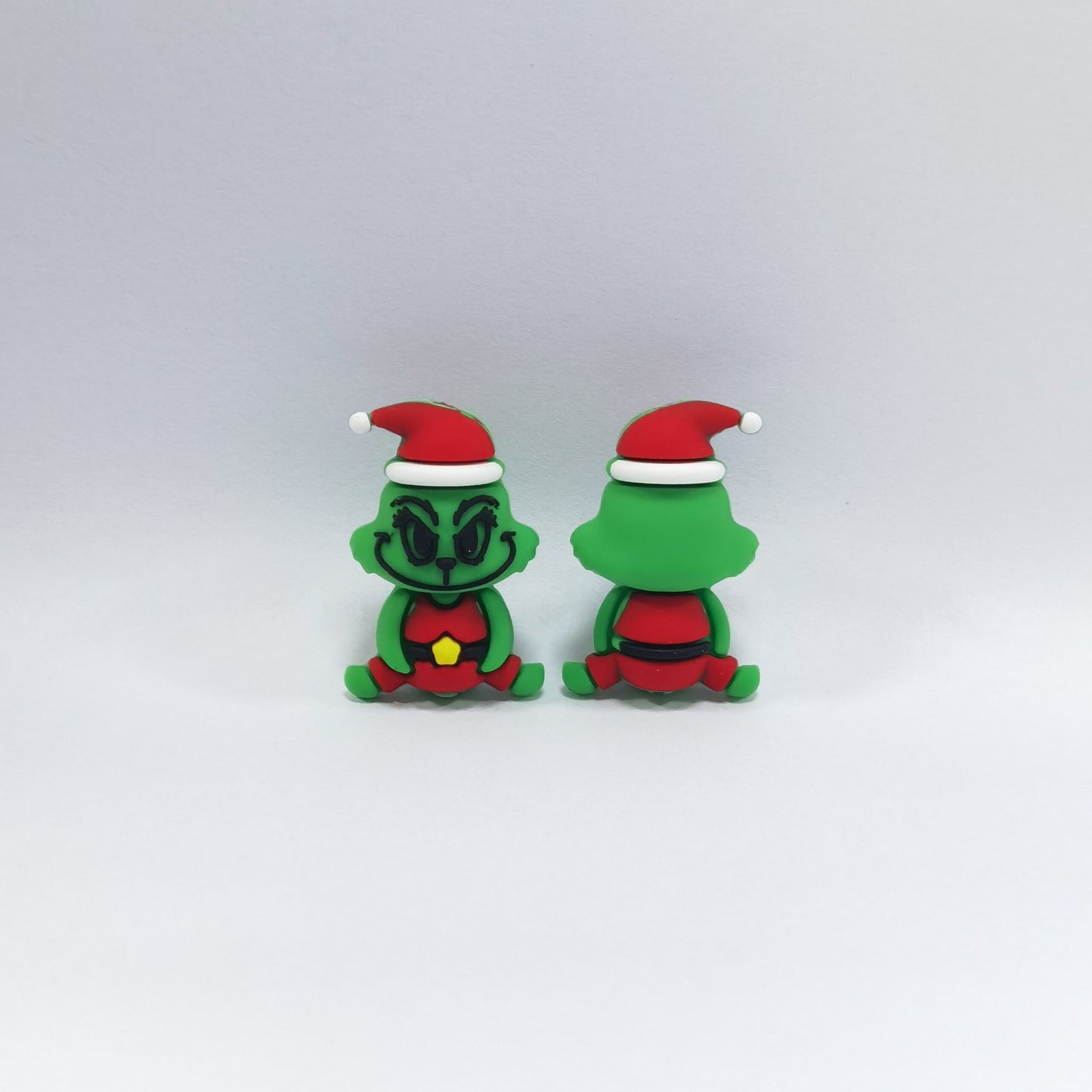 20Pcs Silicone 3D Focal Beads Green Furry Character Scowling Face Wearing Santa Hat