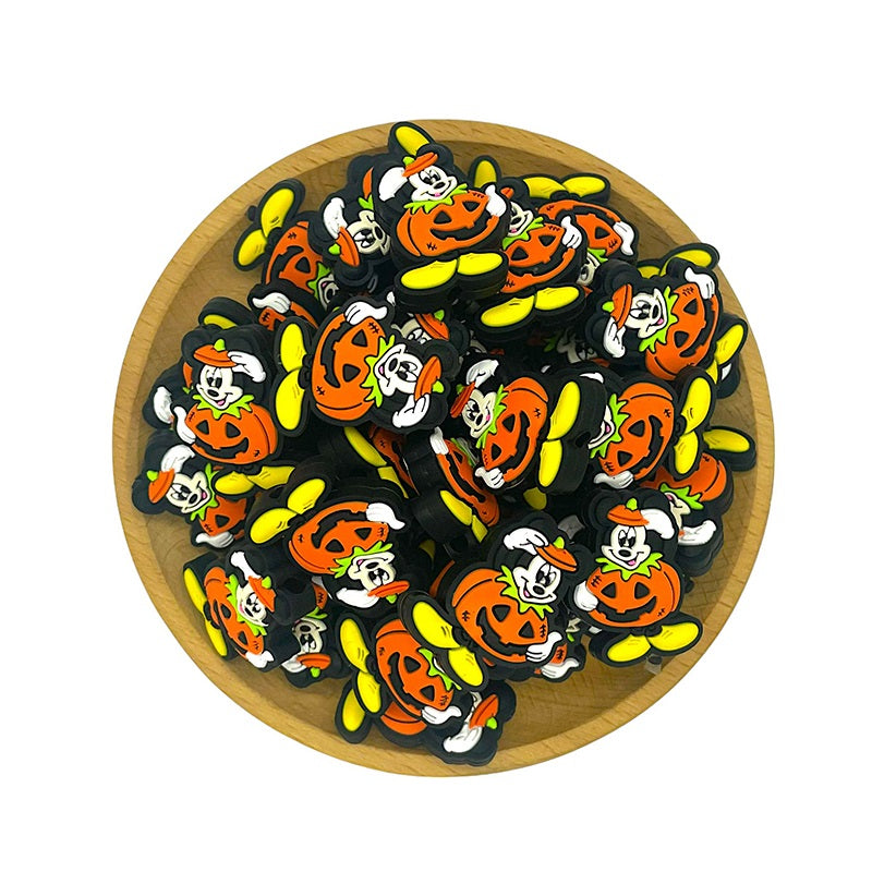 20pcs Silicone Focal Beads Halloween Pumpkin Costume Front Facing 2