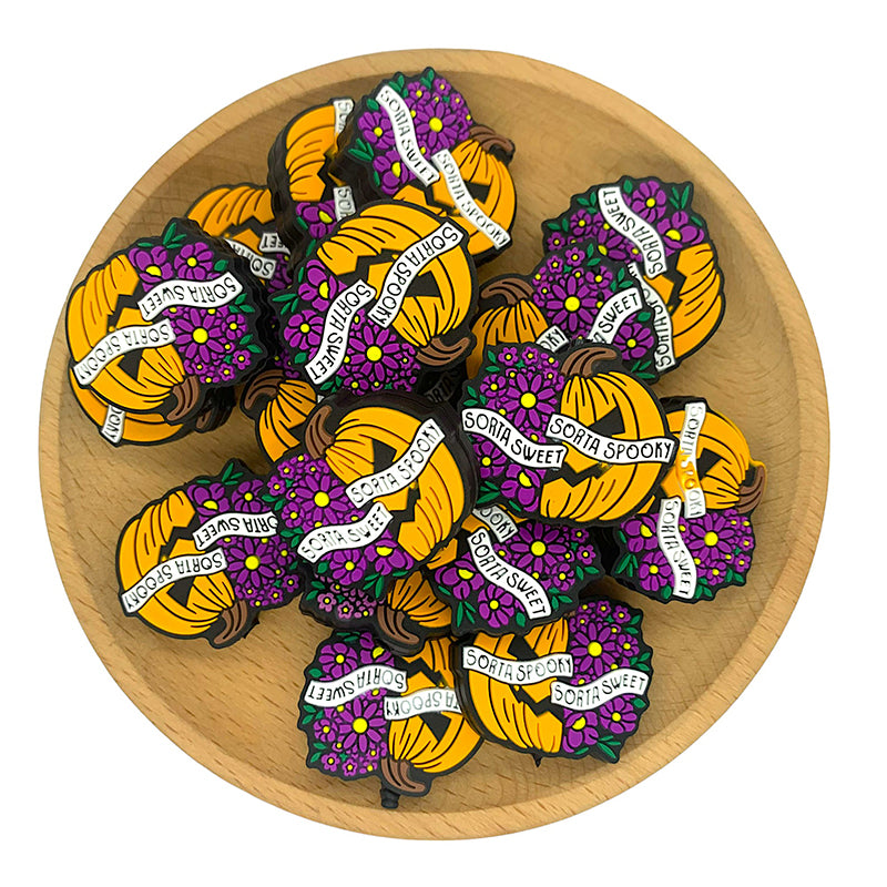 20pcs Silicone Focal Beads Halloween Pumpkin With Text Banner 2