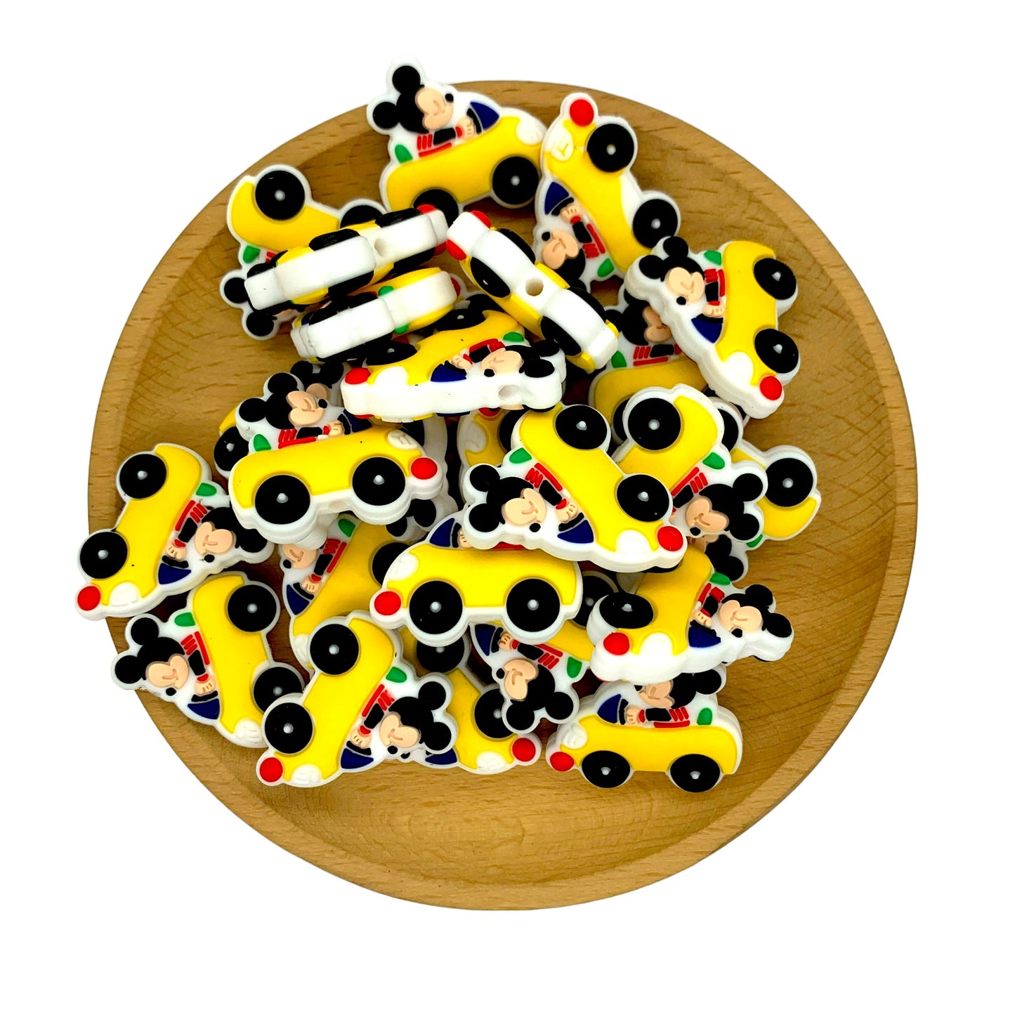 20pcs Silicone Focal Beads Round Ear Mouse Character Riding Yellow Car 2