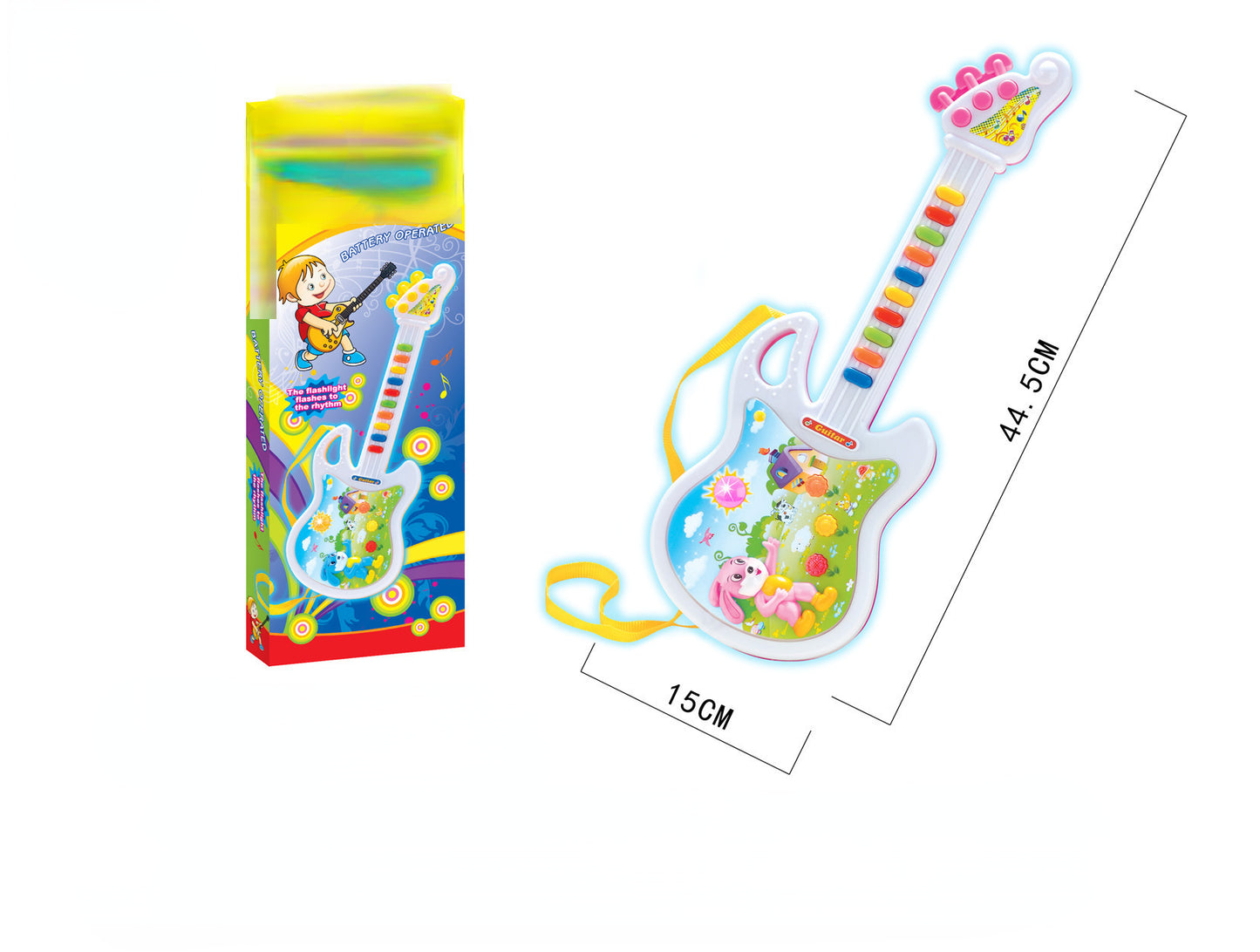 Plastic Guitar Kids Musical Instrument Lighting Music Toy 44.5cm