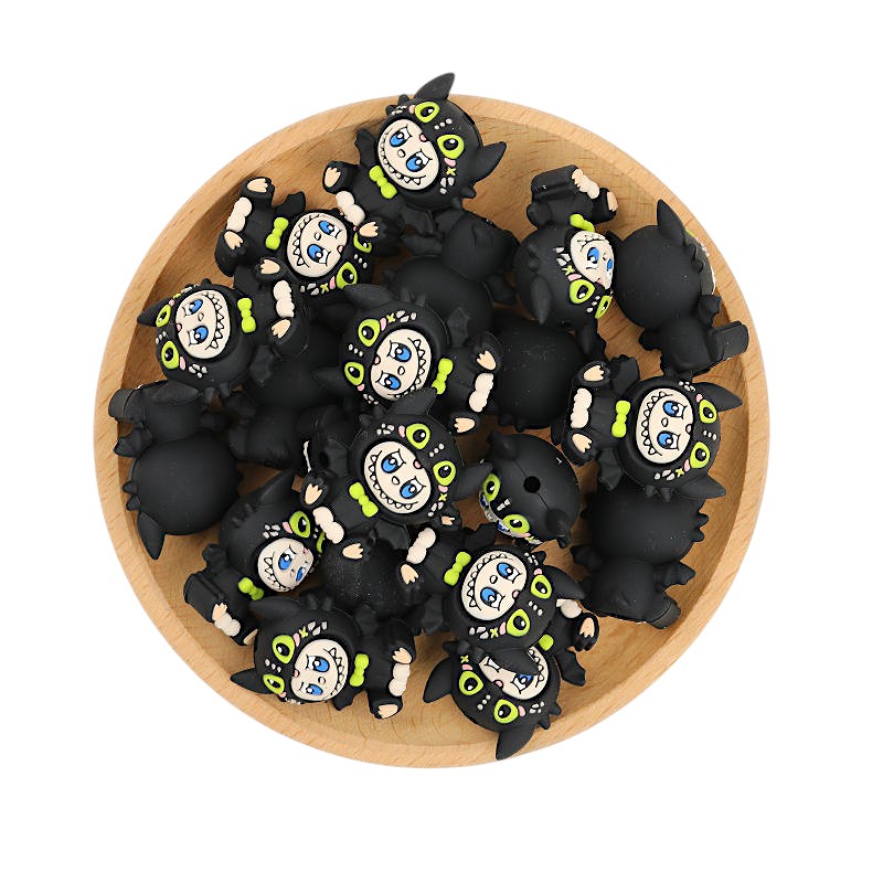 20Pcs Silicone 3D Focal Beads Halloween Black Creature with Bat Wings 3