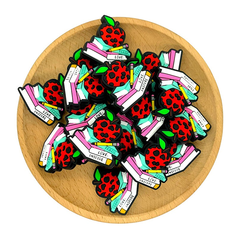 20pcs Silicone Focal Beads Teach Love Inspire Apple Books Stack 2