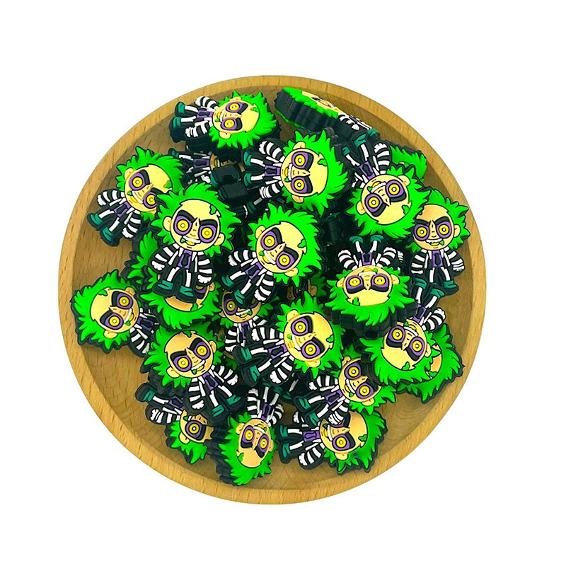 20pcs Silicone Focal Beads Green Hair Yellow Face Striped Suit 2
