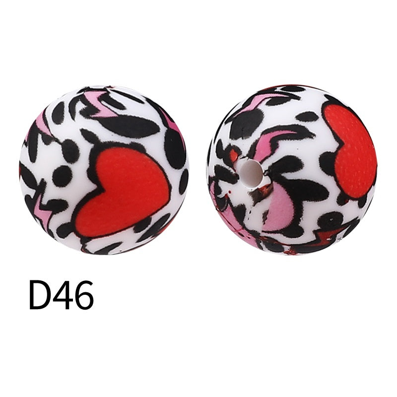 50pcs 15mm Rhombus Printed Silicone Beads Multi Color Design 56