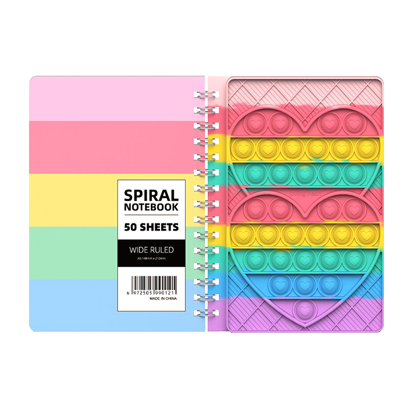Silicone Pop It Fidget Toy Spiral Notebook A5 Size 50 Sheets