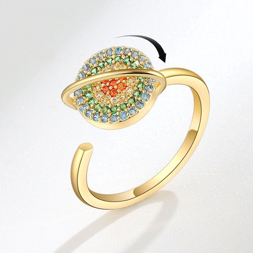 Silver Tone Adjustable Planet Fidget Ring Anxiety Relief for Women 4