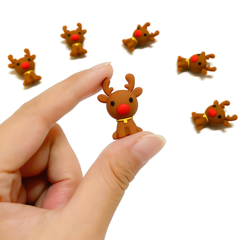 20Pcs Silicone 3D Focal Beads Christmas Mini Elk Brown 5