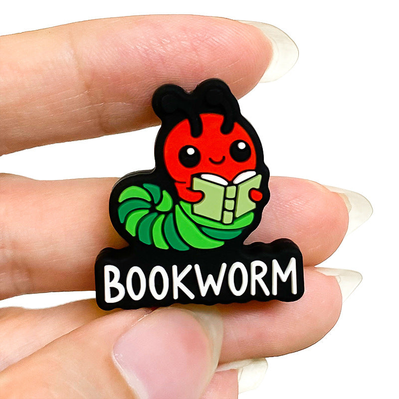 20Pcs Silicone Focal Beads Cartoon Caterpillar with Book Accessory 5