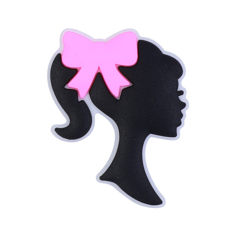 20pcs Silicone Focal Beads Girl Silhouette with Pink Bow