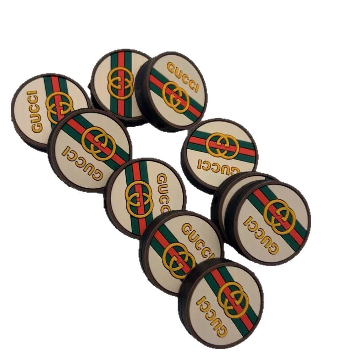 20Pcs Silicone Focal Beads Round Card Brown Green Red Stripe Design 5