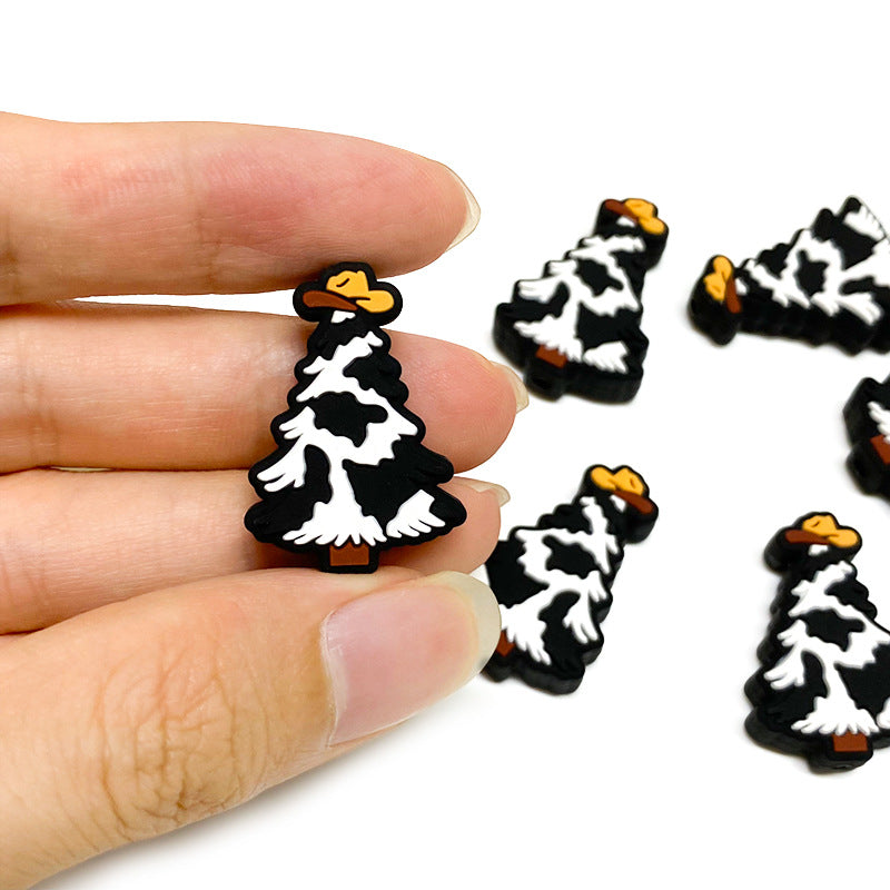 20Pcs Silicone Focal Beads Christmas Tree Black and White Design 5
