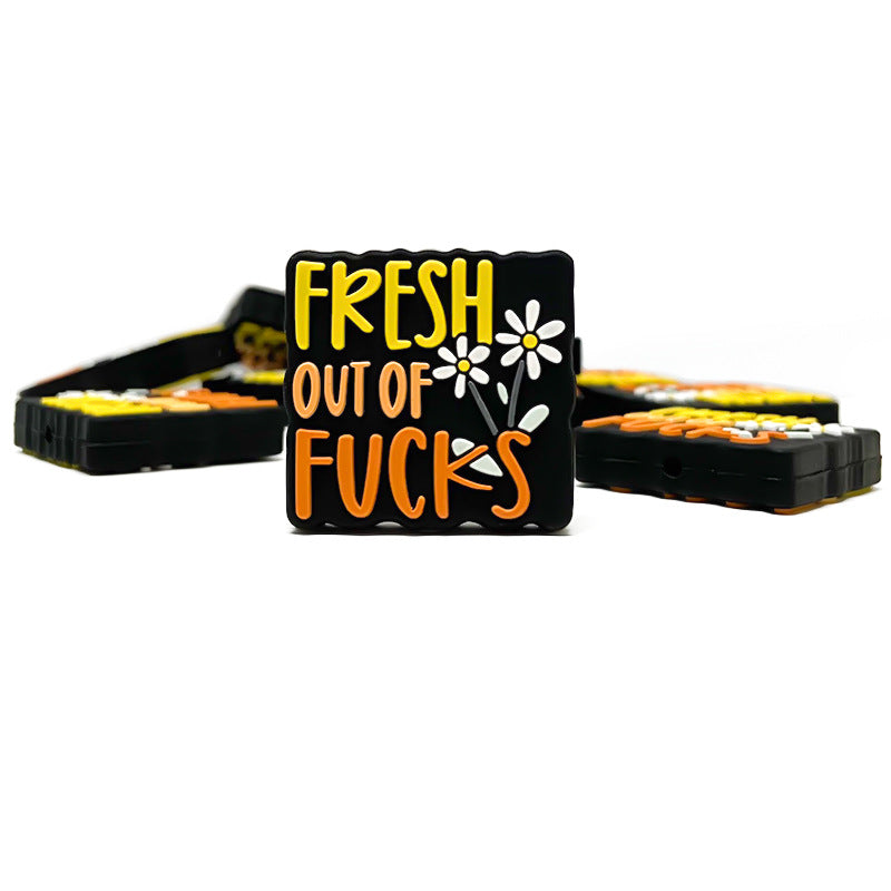 20Pcs Silicone Focal Beads Fresh Out Of Fucks Raised Lettering with Flower Detail 5
