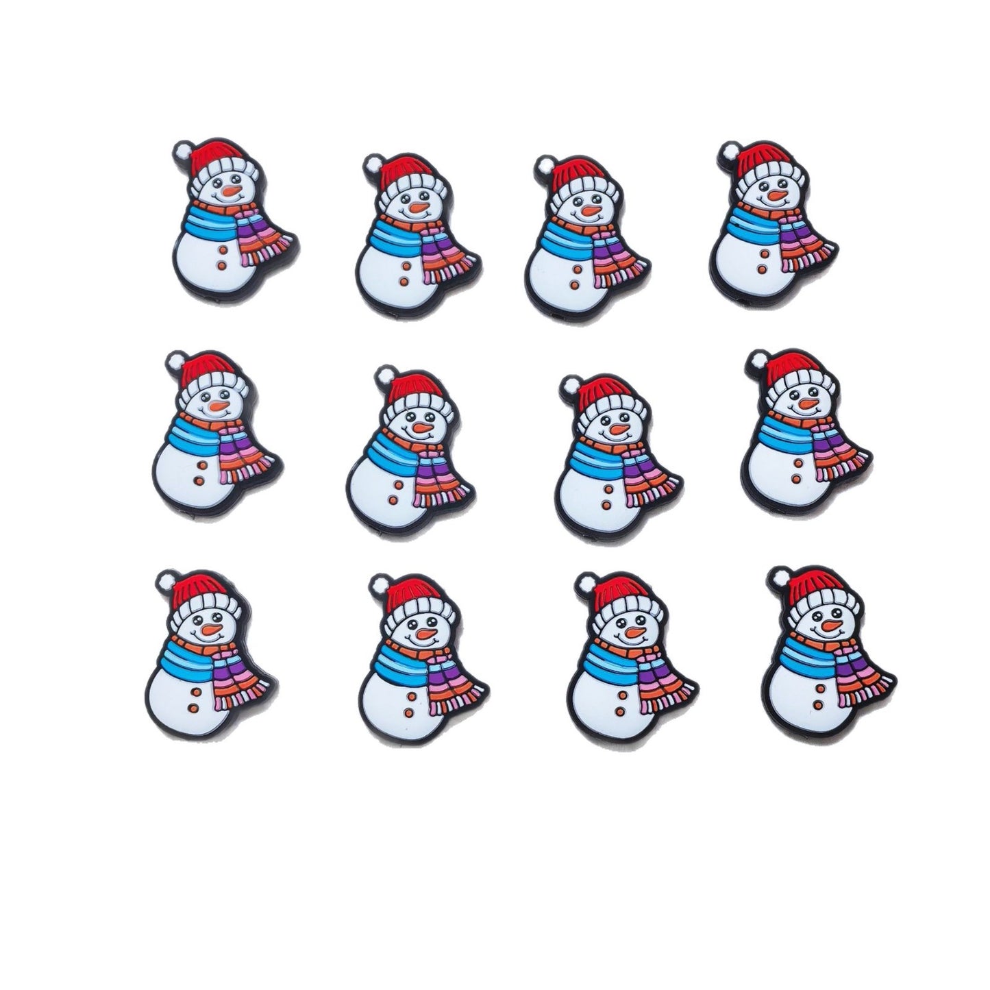 20Pcs Silicone Focal Beads Christmas Snowman Wearing Scarf 5