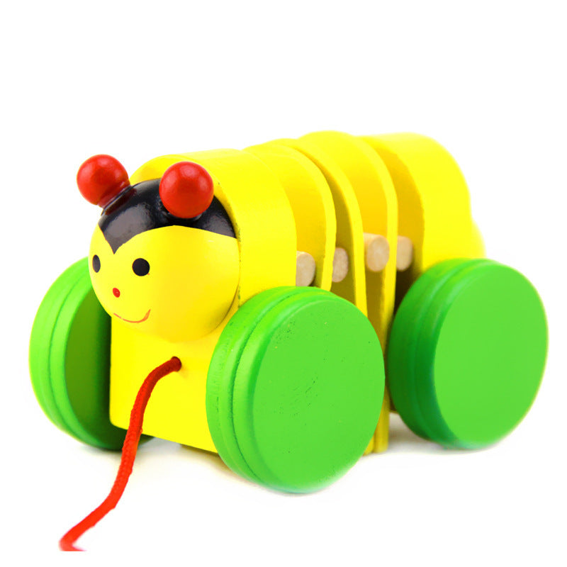 Wooden Animal Caterpillar Montessori Toys Trolley Toy 4