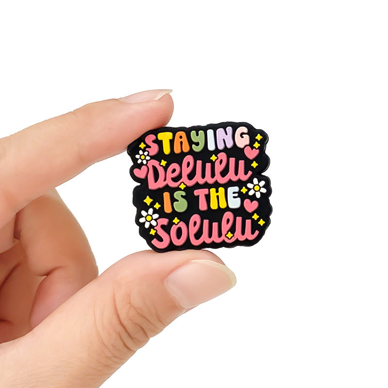 20Psc Silicone Focal Beads Halloween Text with Flowers Design 5