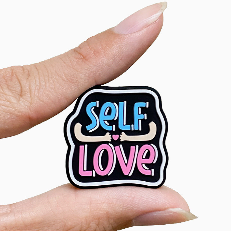 20pcs Silicone Focal Beads Self Love Printed Text Design 5