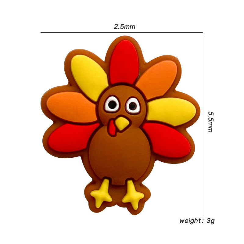 20pcs Silicone Focal Beads Thanksgiving Turkey Front Facing 4