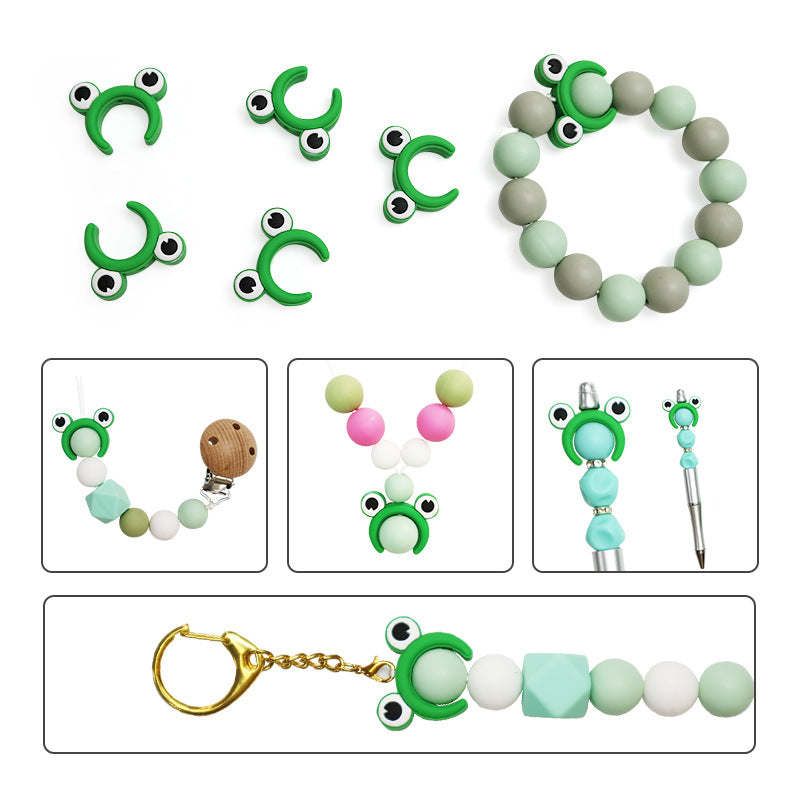 20pcs Silicone Focal Beads Green Frog Front Facing 6