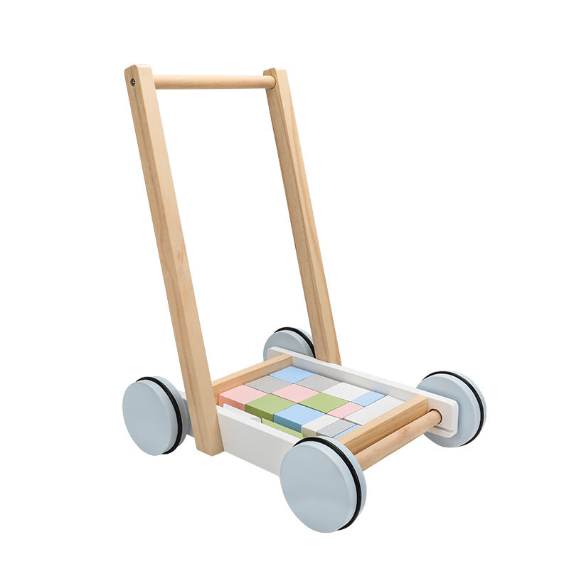 Wooden Building Blocks Shape Matching Montessori Toys Trolley