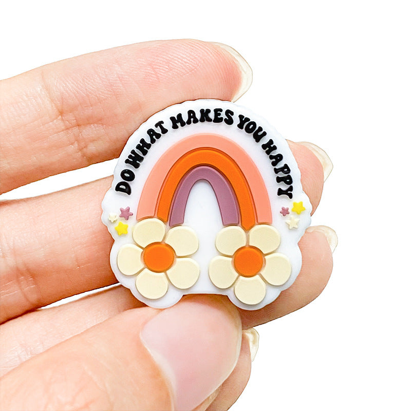 20Pcs Silicone Focal Beads Flower Rainbow With Text Do What Makes You Happy 4